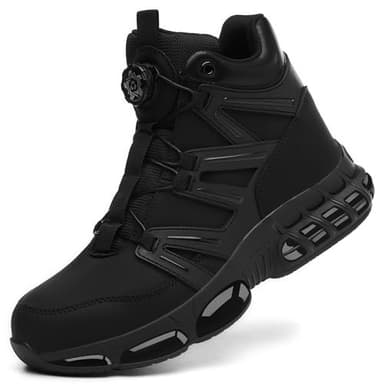 KOIFISH Steel Toe Cap Boots Men Women Air Cushion Work Boots Comfortable Safety Boots Lightweight Safety Shoes High Top Work Shoes Black