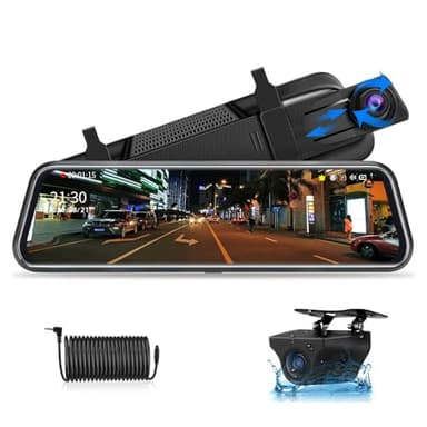 【2026 Upgraded】Jansite 10" Mirror Dash Cam Front and Rear View Camera 1080P Full Touch Screen Night Vision Dual Car Camera Dash Cam Loop Recording Streaming Media DVR 170° Wide Angle 10M Cable