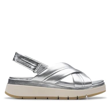 Clarks Womens Tuscan Cross Sandal, Silver Leather, 5 UK