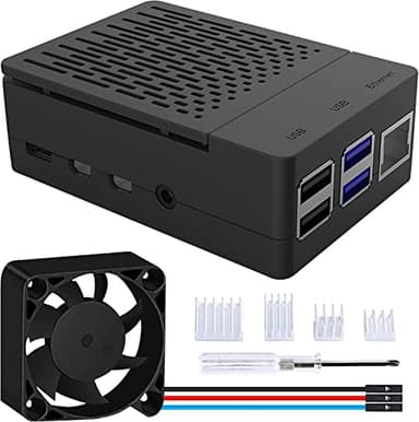 GeeekPi ABS Case for Raspberry Pi 4, with PWM Fan 40X40X10mm and 4pcs Aluminum Heatsinks for Raspberry Pi 4 Model B 8GB/4GB/2GB (Black)