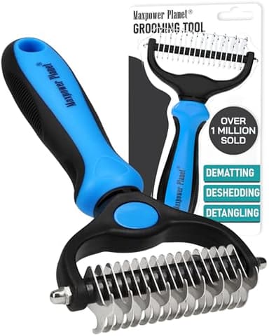 Maxpower Planet Pet Grooming Brush for Long Haired Cats - Double Sided Shedding and Dematting Undercoat Rake, Dog Comb, Blue