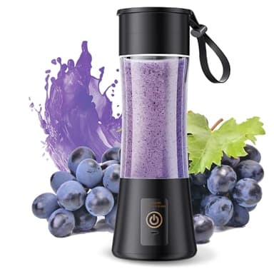 Portable Blender, 2000mAh USB Rechargeable, Mini Blender 380ml with 6 Blades, Small Personal Blender for Smoothies, Travel, Home, Office, Black