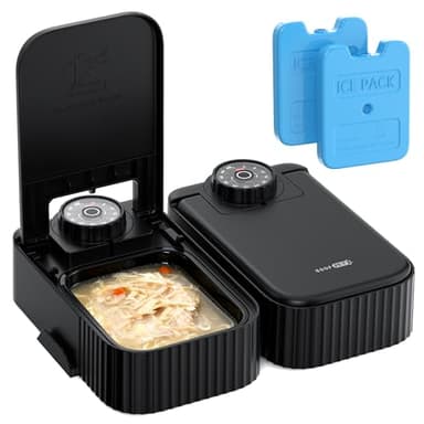 Automatic Cat Feeder Wet Food: Cat Food Dispenser with 48-hour Timer - Automatic Pet Feeding Station Wireless for Wet or Dry 2 Meal - Meals up to 350g Each - Includes Ice Pack - Black