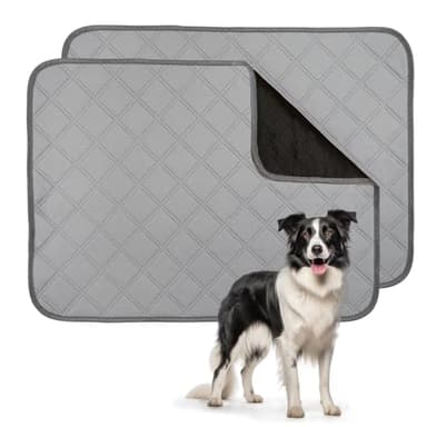 TUHDWJ 2 Pack Washable Puppy Pads, Reusable Dog Training Pads, Super Absorbent Waterproof Dogs Pee Pads, Fast Drying Non Slip Reusable Puppy Pads for Indoor, Outdoor, Car Travel (45x60 cm)