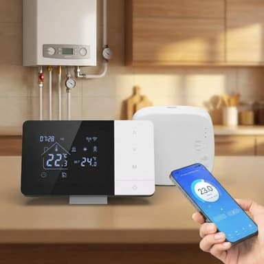 Programmable Wireless Boiler Thermostat, For Tuya And Smart Life App, Remote Smartphone Control, With Voice Commands And Weekly Programmable, Anti-freeze Protection And Child Lock, For Home(With WiFi)