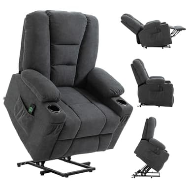 HOMCOM Oversized Riser and Recliner Chairs for the Elderly, Fabric Upholstered Lift Chair for Living Room with Remote Control, Side Pockets, Cup Holder, Charcoal Grey