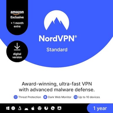 NordVPN Standard, Amazon Exclusive, 10 Devices, 1-Year + 1 Extra Month, Digital Code