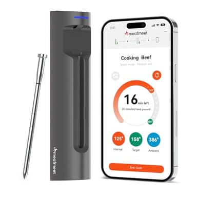 Meatmeet S Pro Bluetooth Wireless Meat Thermometer, with 6 Sensors Build in, Long Range, Smart App Monitoring with Timer & Alarm, IP69 Waterproof, Meat Thermometer Probe for BBQ, Grill, Oven, Kitchen