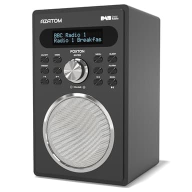 DAB/DAB+ & FM Digital Radio | Simple Controls | Dual Alarms & Sleep Timer | Mains Powered | Bluetooth | USB Device Charging | Perfect for Home, Office or Outdoors | AZATOM Foxton FX2 (Black)