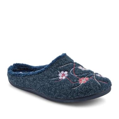 Floral Pattern Mule Slippers - Navy Size 6