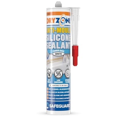 Dryzone Anti-Mould Silicone Sealant White, Waterproof Premium Sanitary-Grade, Low VOC Sealant for Bathroom and Kitchen