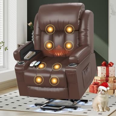 YONISEE Lift Chair Recliners for Elderly, Recliner Chair with Massage & Heat, Extended Footrest, Riser Reclining Chair with Type C+USB, 2 Cup Holders & 4 Side Pockets, 2 Hidden Armrest Storage
