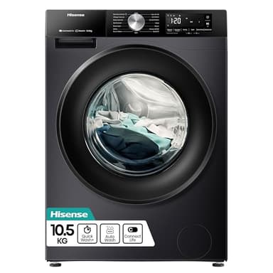 Hisense 3S WiFi Series WF3S1043BB3 10.5 KG Front Load Washing Machine Durable Inverter, Steam Wash, Quick Wash, 19 Programmes 1400 RPM Black Energy Rating A