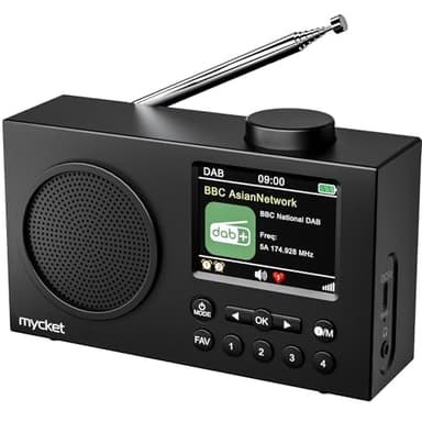 Mycket DAB Radio Portable, DAB Plus Digital Radios with Bluetooth, USB Rechargeable FM Radios, Battery Powered Small Radio,Dual Alarms Clock,Sleep Timer, 40 Presets Stations, 2.4" Large Colour Display