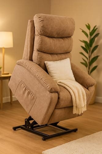 ZANGELI Riser & Recliner Chair for the Elderly – Brown Fabric Power Lift Chair with Remote Control, Side Pockets & Assisted Stand Function