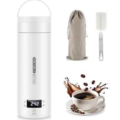 VICBINLY Travel Electric Tea Kettle, 450ml Portable Kettle, Mini Tea Kettles, One Cup Hot Water Boiler Mini Kettles Automatic Shut Off, Temperature Control, White