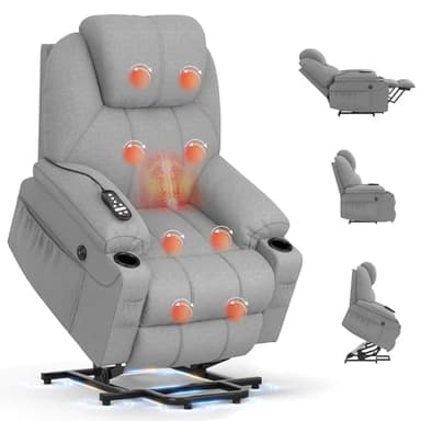 BareTay Recliner Armchair Lift Chair For the Elderly, Power Recliner Chair with Massage & Heat, Extended Footrest, Type C+USB Ports, 2 Cup Holders, Dual Side Pockets Reclining Chairs Lounge Sofa