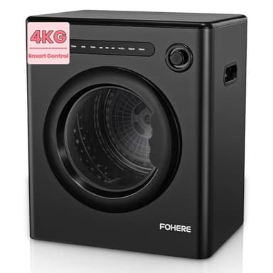 4KG Vented Tumble Dryer, FOHERE 1200W Compact Vented Tumble Dryer, 6 Auto Drying Mode, Smart Drying, Double Temperature Control Protection, for Apartment, Home, Dorm, RVs, Black