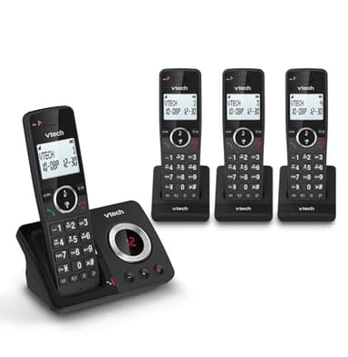 VTech ES2053 Cordless Phone with Answering Machine, Call Block, Easy-to-Read Backlit Display, 18 Hours Talk-time, Volume Booster, Handsfree Speakerphone, Speed Dial, DECT, 4 Handsets
