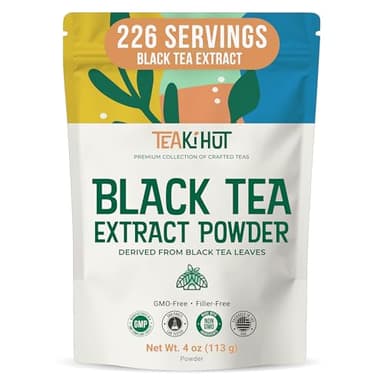 TEAki Hut Instant Black Tea Powder | Zero-Cholesterol Powdered Black Tea Leaves | Unsweetened Instant Tea Mix for Hot & Cold Beverages | Great for Baked Goods, Lattes, & Smoothies | 113 Servings