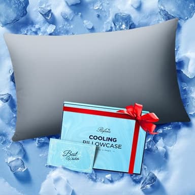 Ice Cooling Pillow Cases for Hot Sleepers, Stay Cool All Night, Smoother Than Silk Pillowcase, Luxurious Covers w/Hidden Zipper for Hair Skin, Birthday Gifts for Men Women Mom (Light Gray, Standard)