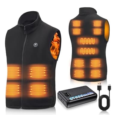 LQIKARL Heated Gilet Vest for Men Women with 27000mAh Power Pack 14 Heating Zones, Electric Fleece Gilet Jacket Heated Body Warmer 3 Adjustable Heating Level, Lightweight Winter Outdoor Clothing M