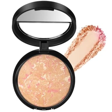 BUTBU Colour Correcting Powder Foundation, Baked Foundation for Mature Skin, Brighten Illuminating Color Correcting foundation, Full Coverage, Shimmer Brick Pressed Bronzer (01 Porcelain)