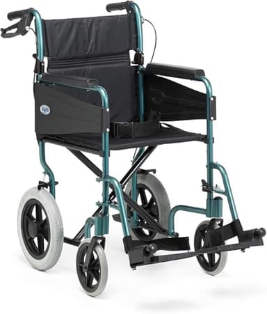 Days Lightweight Wheelchair for Adults, Escape Folding Wheelchairs, Compact Wheel Chair with Adjustable Footrests, Attendant Propelled, Padded Seat - Standard, Racing Green