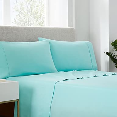 Serta Simply Clean Soft Hypoallergenic Stain Resistant Deep Pocket 3 Pieces Solid Bed Sheet Set, Twin XL, Turquoise