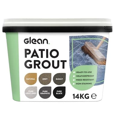 GLEAN Patio Grout | PURE LIGHT GREY | 14kg - 20m² Coverage | Jointing Compound | Brush In Patio Grout For Paving Patios & Block Paving | Self Setting All Weather Application | Ready Mixed