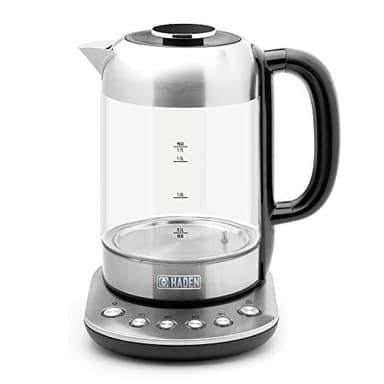 Haden Richmond Kettle – Electric Variable Temperature Fast Boil Kettle, 3000W, 1.7Litre, Brushed Stainless-Steel & Glass, Silver