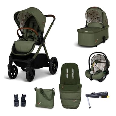 COSATTO Giggle 4 - Travel System Bundle, Birth to 25kg, Pram, Pushchair, Carrycot & Tote i-Size Group 0+ Infant Carrier Car Seat & Base, Footmuff, Changing Bag. Compact & Easy Fold, Free Raincover