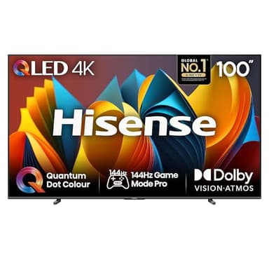 Hisense 100 Inch 4K QLED Smart TV 100E7NQTUK - Quantum Dot Colour, 4K AI Processor, Dolby Vision Atmos, Smooth Motion, Sports Mode, Vidaa OS with Freely, Youtube, Netflix and Disney+ (2024 Model)