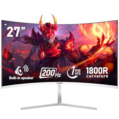 Gawfolk 27 Inch PC computer screen,1800R Curved Gaming 200Hz Monitors, FHD1080p,1ms,Built-in speaker, freesync, 98%sRGB,178 ° Angle View,HDMI DisplayPort, Compatible with Wall-Mounted 100*100MM-White