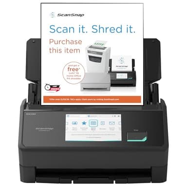 ScanSnap iX2500 (Black) High-Speed Duplex Document Scanner, 45 ppm / 90 ipm, 100-Sheet ADF, 600 dpi Optical, 5″ Touchscreen, Wi-Fi 6, USB 3.2 Gen 1×1, PC & Mac