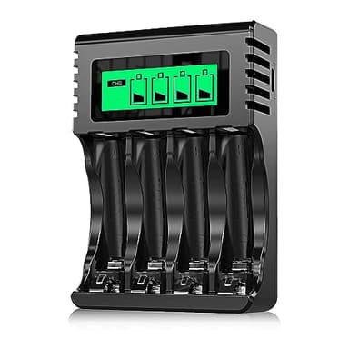 POWEROWL 4-slot AA AAA Battery Charger with LCD Display (5V 2A Quick Charging, Independent Slot) for Ni-MH Rechargeable Batteries (No Adapter)