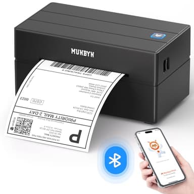 MUNBYN Shipping Label Printer Bluetooth, Thermal Label Printer 4x6, Etsy, Shopify, eBay, Royal Mail, Evri, Bluetooth for Phone, Chromebook, Windows, USB for Mac, Windows, 130B, Black