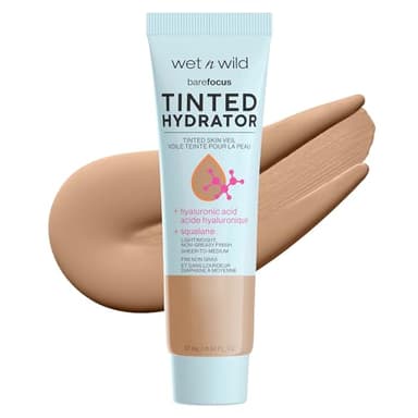 Wet n Wild Bare Focus Tinted Hydrator, Oil-Free Tinted Moisturizer with Hyaluronic Acid, Semi-Matte Sheer-to-Medium Coverage, Tan