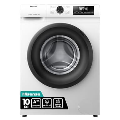Hisense 1Q Series WF1Q1041BW Freestanding 10 KG Front Load Washing Durable Inverter Machine, Steam Wash, Quick Wash, 15 Washing Programs 1400 RPM White - Energy Rating A