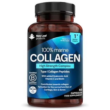 Pure Marine Collagen 100% Marine Collagen Type 1 Hydrolysed Collagen Peptides Enhanced with Hyaluronic Acid & Vitamin C -Essential Amino Acids - Collagen Supplements for Women and Men, 60 Capsules