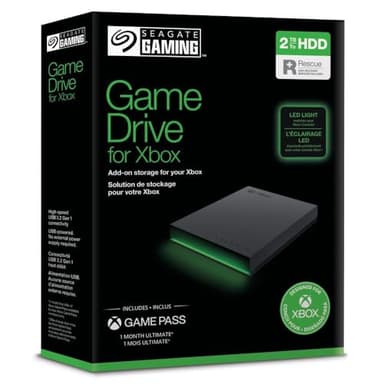 Seagate Game Drive for Xbox 2TB, External Hard Drive Portable, USB 3.2 Gen 1, Black with built-in green LED bar, Xbox Certified, Data Rescue Services (STKX2000403)
