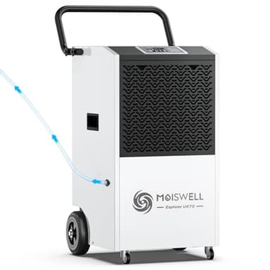 Moiswell 80L Commercial Dehumidifier with Pump, 350m³ Coverage Industrial Use Portable Dehumidifier with Wheels, Fit for Water Damage Restoration, Basement, Garage