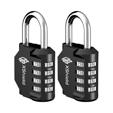 XShield 4-Digit Combination Padlock | Heavy-Duty Keyless Lock with 10,000 Code Options | Weather Resistant Alloy Body | Ideal for Lockers, Gates, Gym, Outdoor & Travel – Black (Pack of 2)