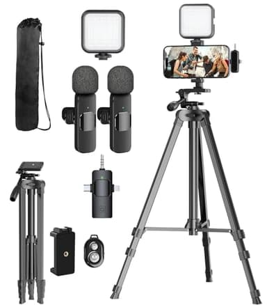 Ultimate Vlogging Kit for iPhone/Android: TikTok & Influencer YouTube Starter Kit with Wireless Microphone, Camera Tripod & Fill Light.