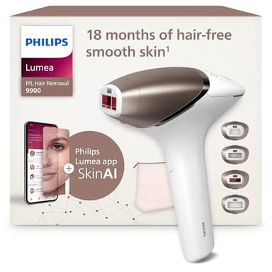 Philips Lumea 9900 Series, IPL Hair Removal Device, Laser Hair Removal Alternative, SenseIQ and SkinAI Technology, 4 Attachments for Body, Face, Bikini and Underarms, Corded & Cordless Use, BRI951/01
