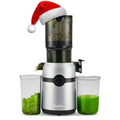 Fretta Cold Press Juicer Machines, Self-Feeding juicer with 108mm&1.0L Feeding Chute for Whole Fruits and Vegetables, Automatic 200W Masticating Juicer, High Yield Juice Extractor, BPA-Free, Silver
