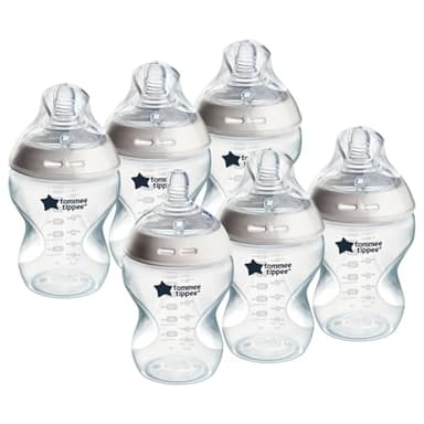 Tommee Tippee Natural Start Baby Bottles for 0m+, Pack of 6 260ml Baby Bottles, with Slow Flow Breast-Like Teat for a Natural Latch, Self-Sterilising and BPA Free, Baby Feeding Essentials