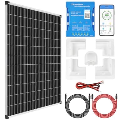 【160W Bluetooth&APP Solar Panel Kit】DERUXI 160 W Caravan Solar Panels 0.7kWh/Day Off-Grid for RV Boat Car: 160W 12V Solar Panel+ 20A Bluetooth Charge Controller+Motorhome Mounting Brackets+Solar Cable