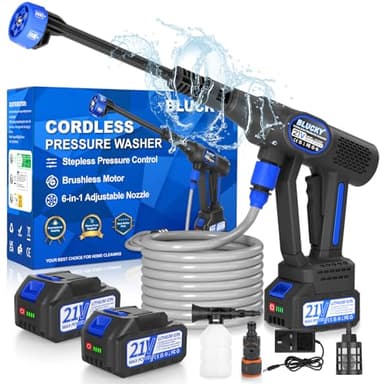 Cordless Pressure Washer, 6 in 1 Portable Power Washer with Trigger-Controlled Variable Pressure, Cordless Power Washer with 2 Battery, Battery Pressure Washer with 5M for Car/Floor/Garden Cleaning