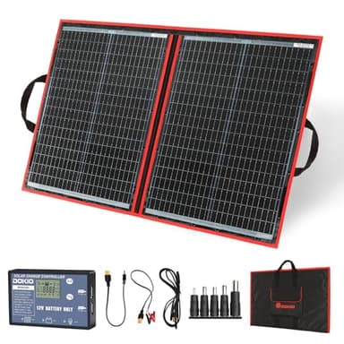 DOKIO 100W 12V Foldable Solar Panel Kit Monocrystalline with Solar Controller (2 USB Output) for 12V Battery Charging, Caravan, RV, Boat, Camper